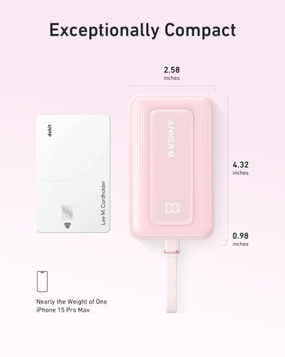 Anker Zolo Power Bank (10K, 30W) with a 5.4-inch (13.7 cm) built-in USB-C cable. - A-1 Thread Vault