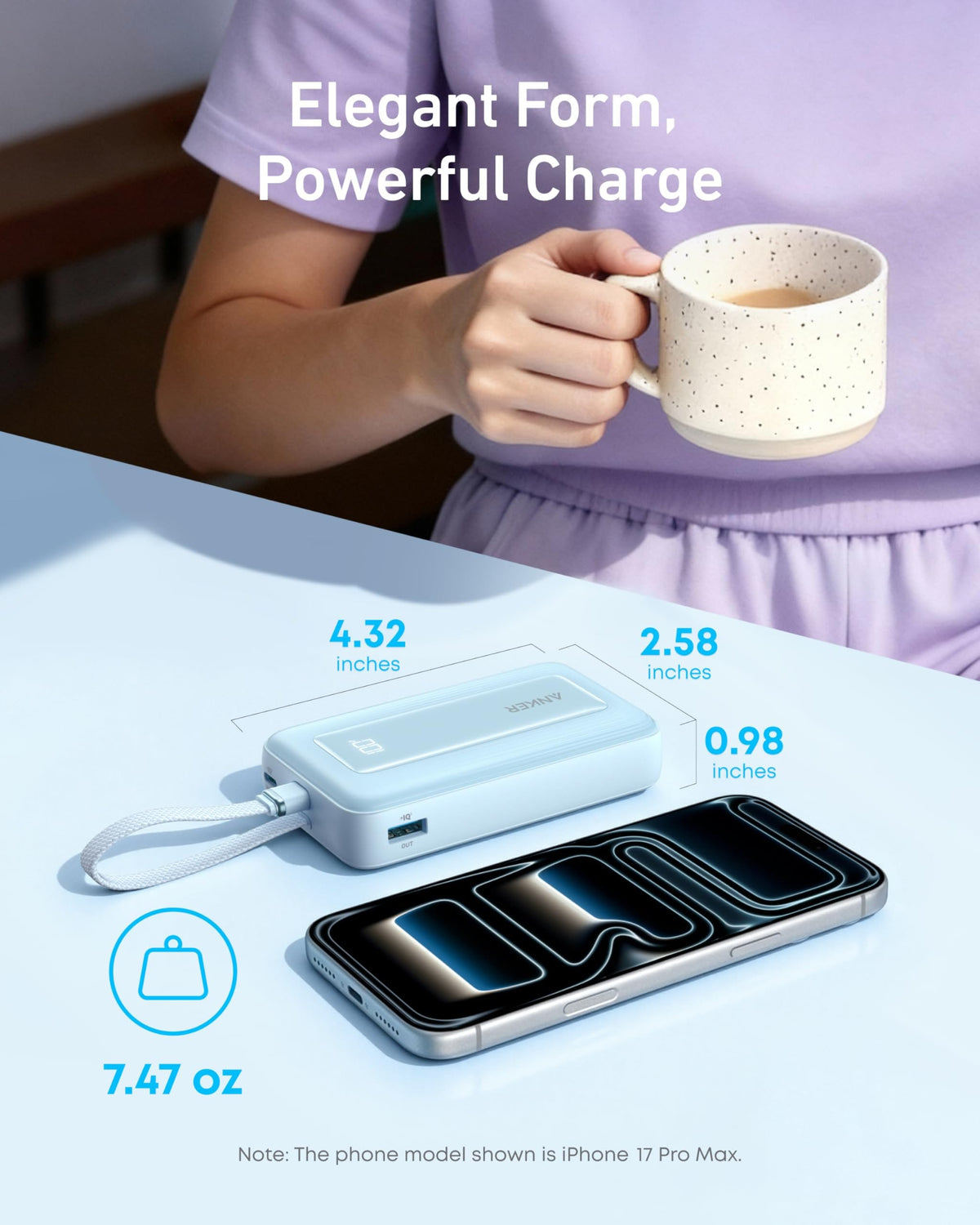 Anker Zolo Power Bank (10K, 30W) with a 5.4-inch (13.7 cm) built-in USB-C cable. - A-1 Thread Vault