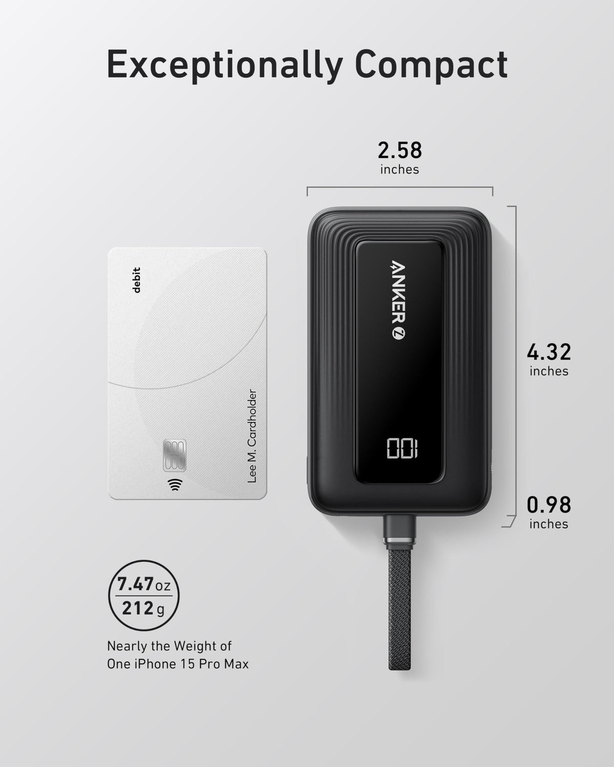 Anker Zolo Power Bank (10K, 30W) with a 5.4-inch (13.7 cm) built-in USB-C cable. - A-1 Thread Vault