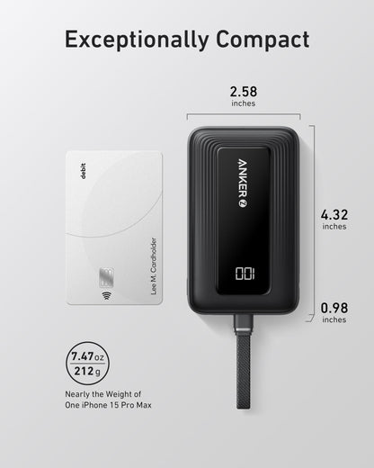 Anker Zolo Power Bank (10K, 30W) with a 5.4-inch (13.7 cm) built-in USB-C cable. - A-1 Thread Vault