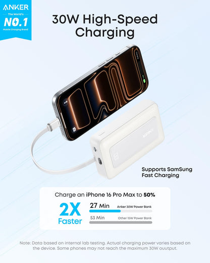 Anker Zolo Power Bank (10K, 30W) with a 5.4-inch (13.7 cm) built-in USB-C cable. - A-1 Thread Vault