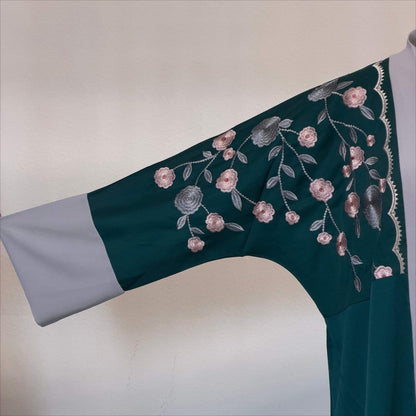Archive Piece Floral Embroidered Colour-Block Open Abaya - MP054 (Size L Only) - A-1 Thread Vault