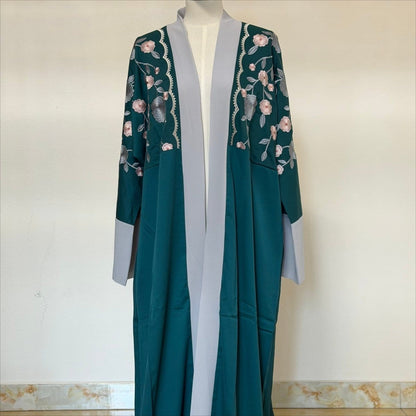 Archive Piece Floral Embroidered Colour-Block Open Abaya - MP054 (Size L Only) - A-1 Thread Vault