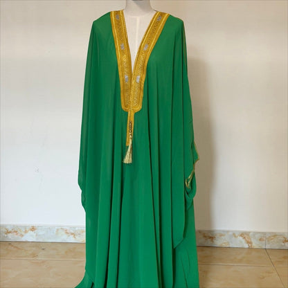 Archive Piece Gold Geometric Embroidered Tassel-Trim Open Kaftan - MP052 (Size XXL Only) - A-1 Thread Vault