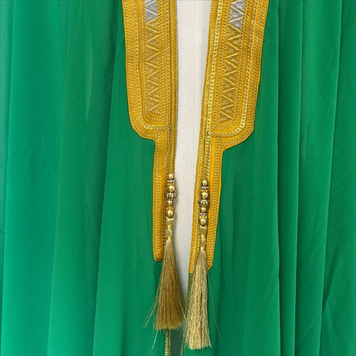 Archive Piece Gold Geometric Embroidered Tassel-Trim Open Kaftan - MP052 (Size XXL Only) - A-1 Thread Vault