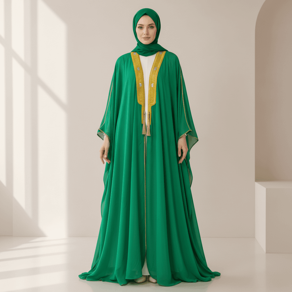 Archive Piece Gold Geometric Embroidered Tassel-Trim Open Kaftan - MP052 (Size XXL Only) - A-1 Thread Vault