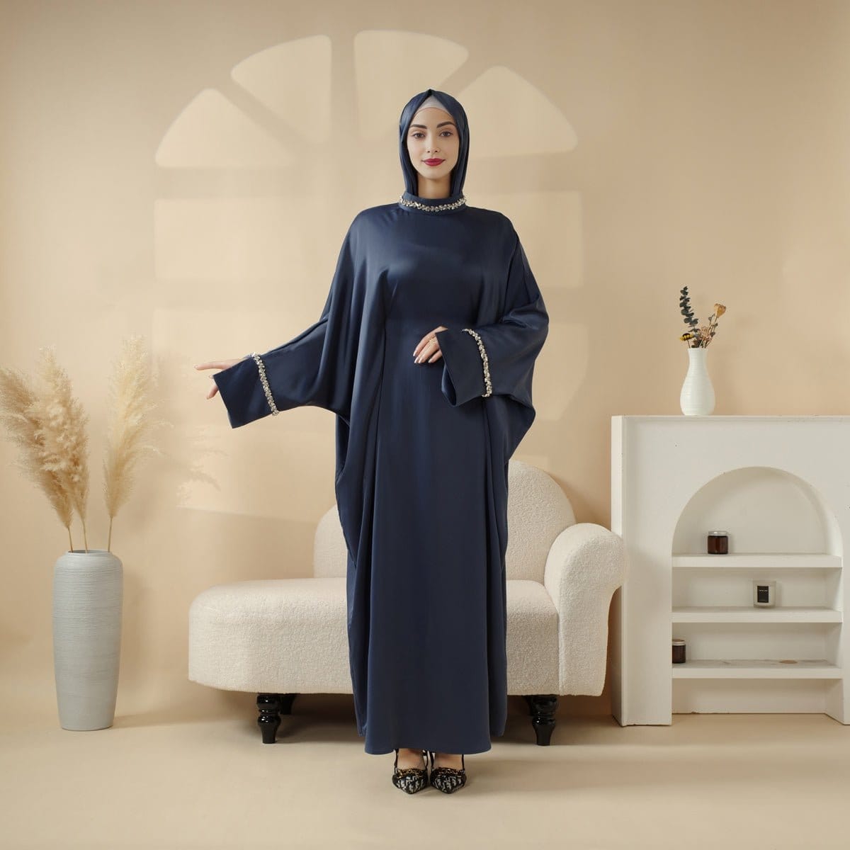 Archive Piece Kaftan Batwing Sleeve Luxury Satin Diamond Abaya 2-Piece Set - MP008 (Size S Only) - A-1 Thread Vault