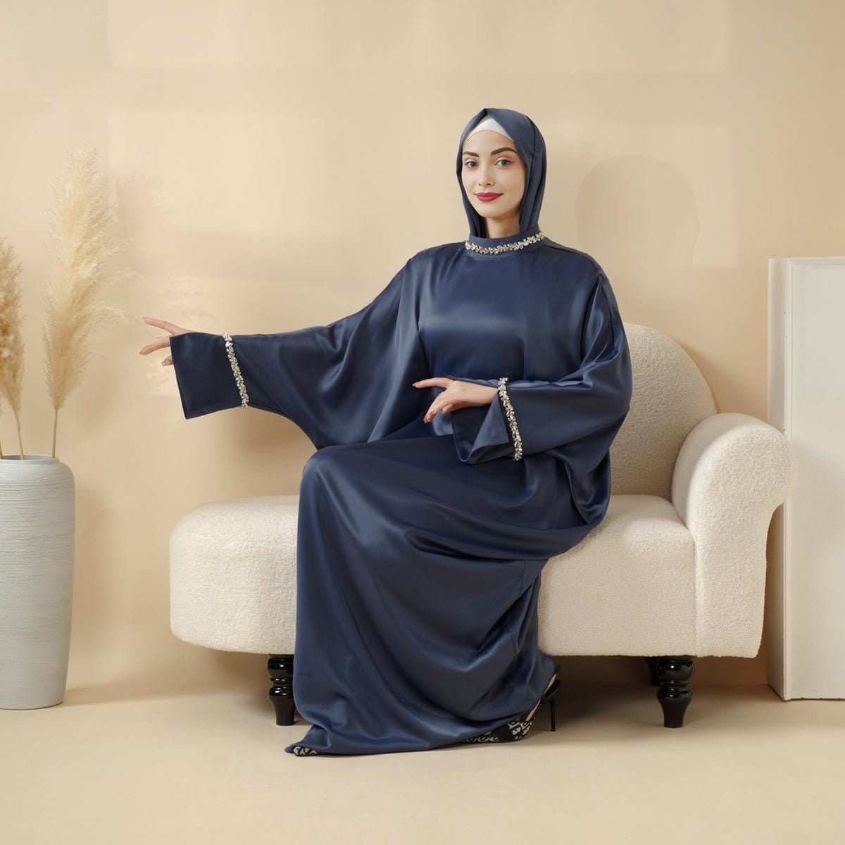 Archive Piece Kaftan Batwing Sleeve Luxury Satin Diamond Abaya 2-Piece Set - MP008 (Size S Only) - A-1 Thread Vault