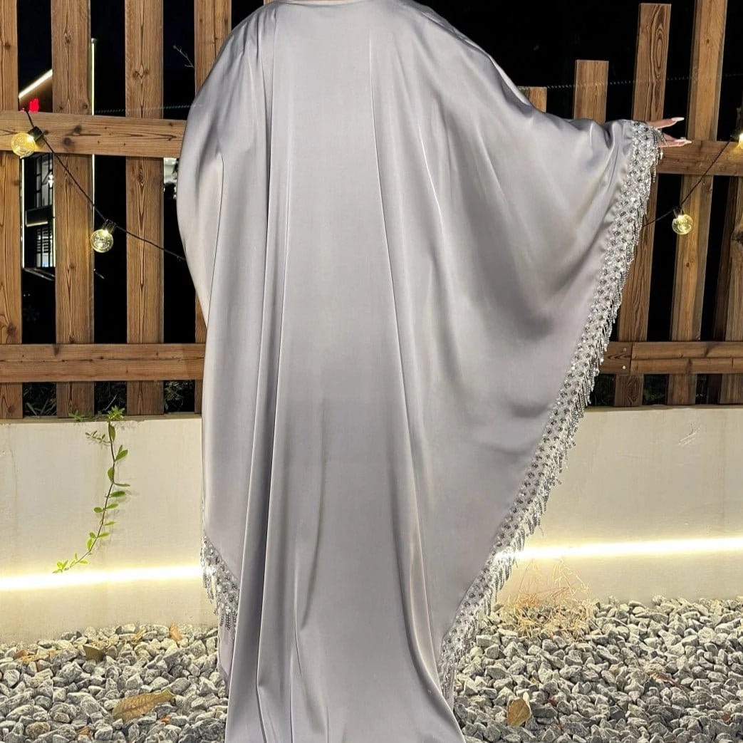 Archive Piece Lace Trimmed Fringed Butterfly Satin Open Abaya 2-Piece Set - MP041 (Size S Only) - A-1 Thread Vault