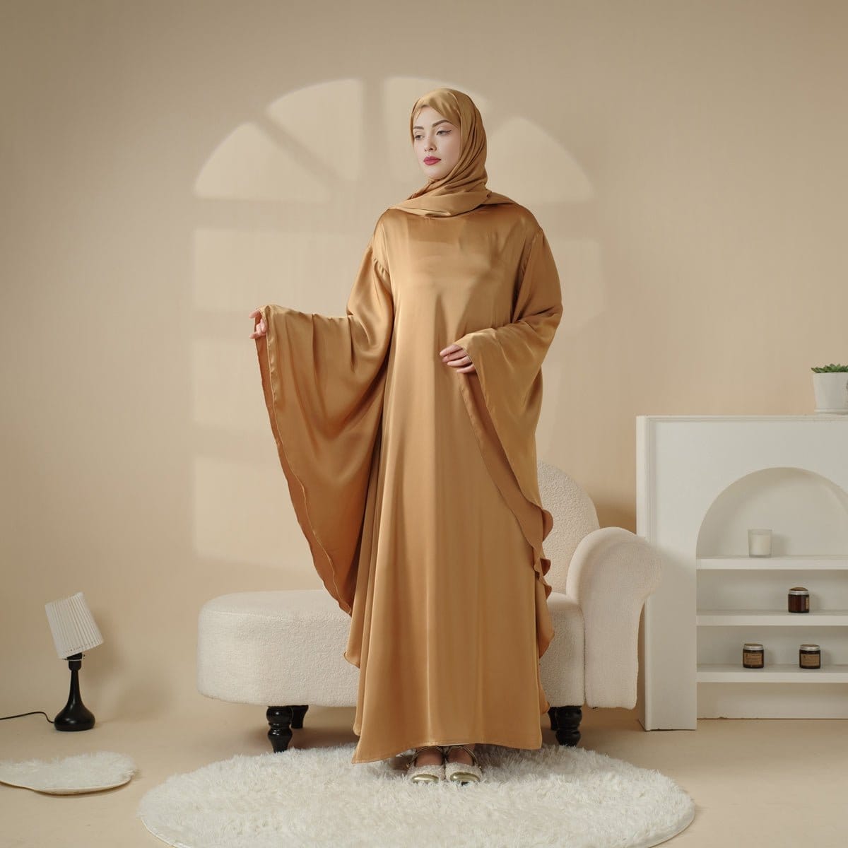 Archive Piece Luxury Satin Floaty Kaftan Abaya With Matching Hijab - MP007 (Size M Only) - A-1 Thread Vault