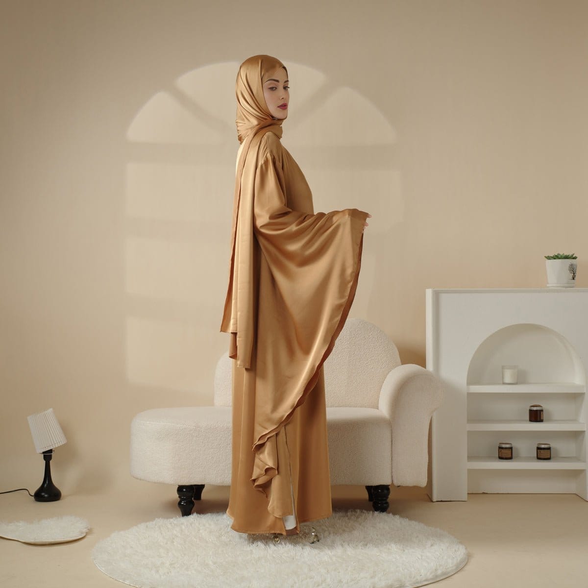 Archive Piece Luxury Satin Floaty Kaftan Abaya With Matching Hijab - MP007 (Size M Only) - A-1 Thread Vault