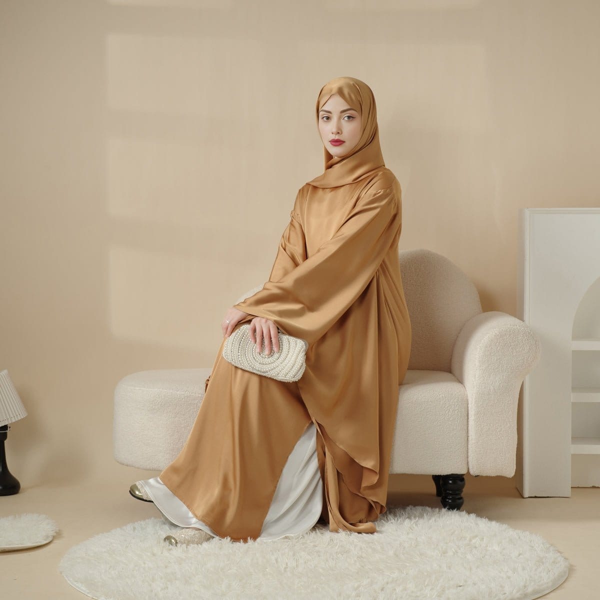 Archive Piece Luxury Satin Floaty Kaftan Abaya With Matching Hijab - MP007 (Size M Only) - A-1 Thread Vault