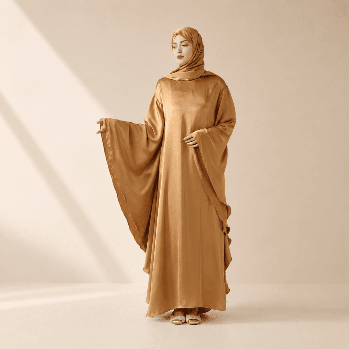 Archive Piece Luxury Satin Floaty Kaftan Abaya With Matching Hijab - MP007 (Size M Only) - A-1 Thread Vault