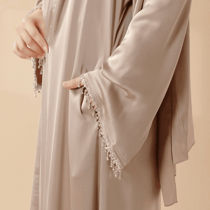 Archive Piece Satin Abaya With Matching Belt Made Of Diamond Tassel - MP003 (Size XXS/XS Only) - A-1 Thread Vault