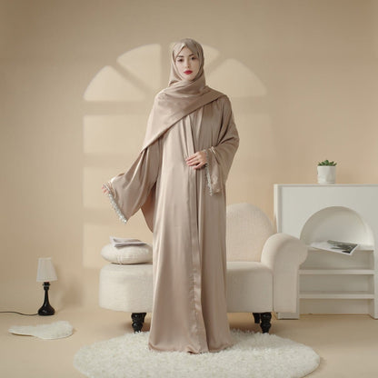 Archive Piece Satin Abaya With Matching Belt Made Of Diamond Tassel - MP003 (Size XXS/XS Only) - A-1 Thread Vault
