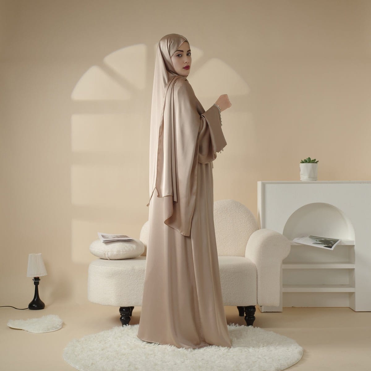 Archive Piece Satin Abaya With Matching Belt Made Of Diamond Tassel - MP003 (Size XXS/XS Only) - A-1 Thread Vault