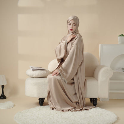 Archive Piece Satin Abaya With Matching Belt Made Of Diamond Tassel - MP003 (Size XXS/XS Only) - A-1 Thread Vault
