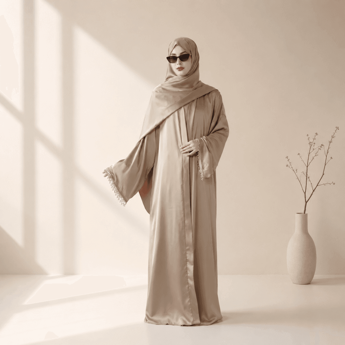 Archive Piece Satin Abaya With Matching Belt Made Of Diamond Tassel - MP003 (Size XXS/XS Only) - A-1 Thread Vault