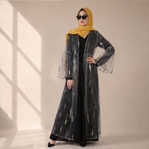Archive Piece Sequin Mesh Open Abaya - MP029 (Size S Only) - A-1 Thread Vault