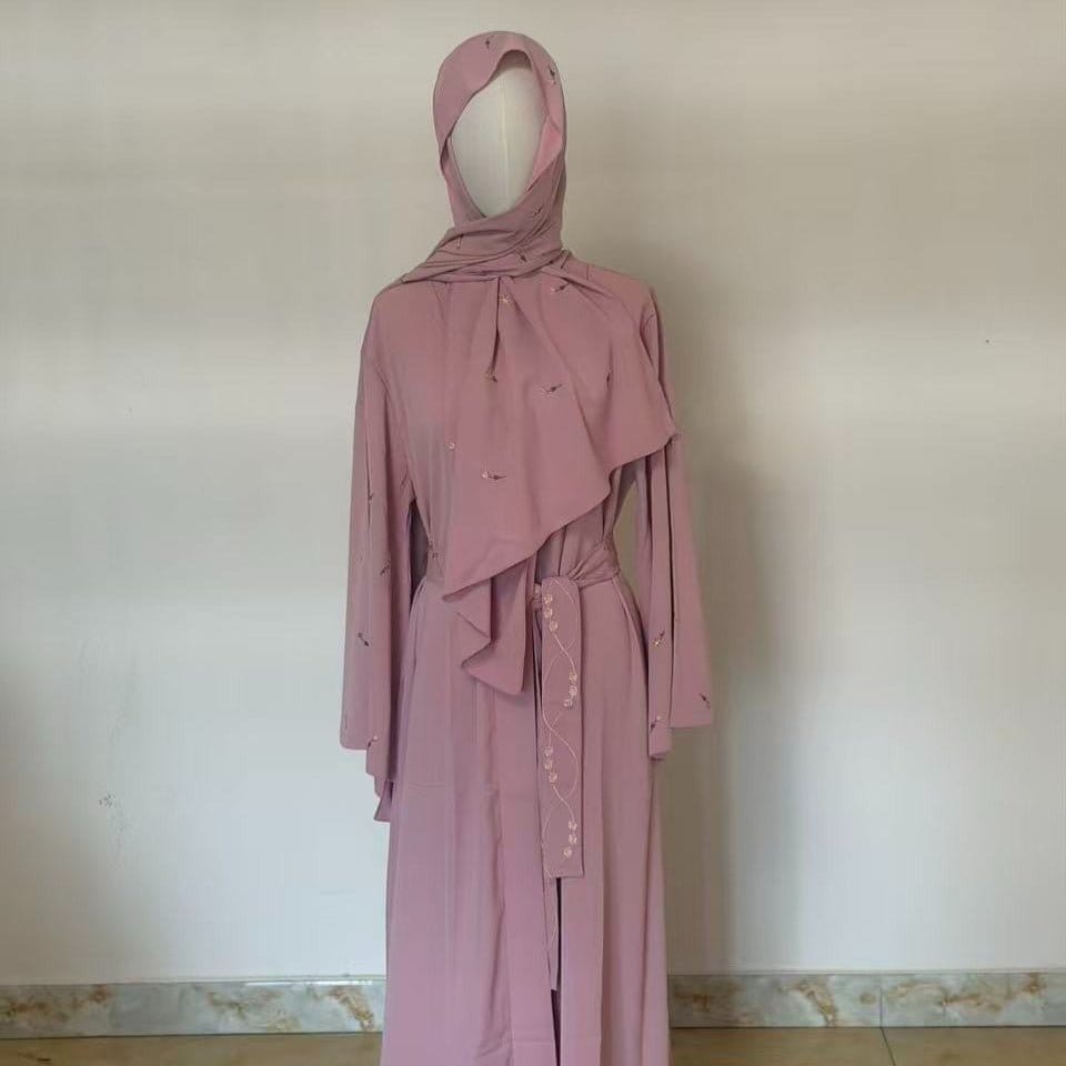 Archive Piece Tulip Embroidered Nida Abaya 4-Piece Set - MP024 (Size M Only) - A-1 Thread Vault