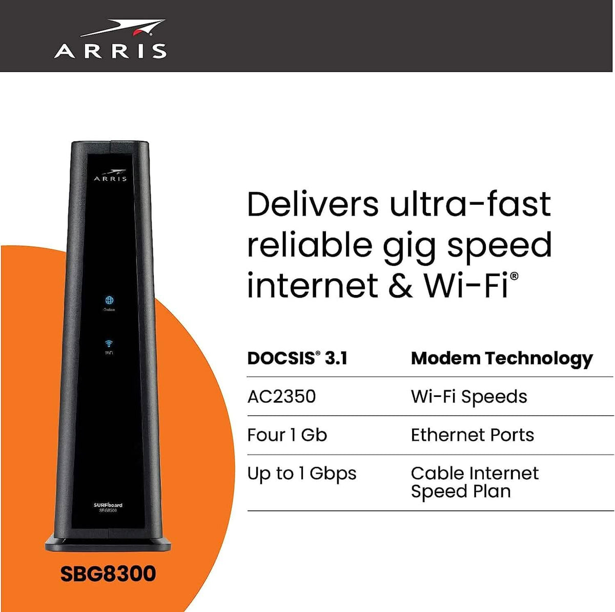 ARRIS SURFboard SBG8300 DOCSIS 3.1 Gigabit Cable Modem & AC2350 Wi-Fi Router (Refurbished) - A-1 Thread Vault