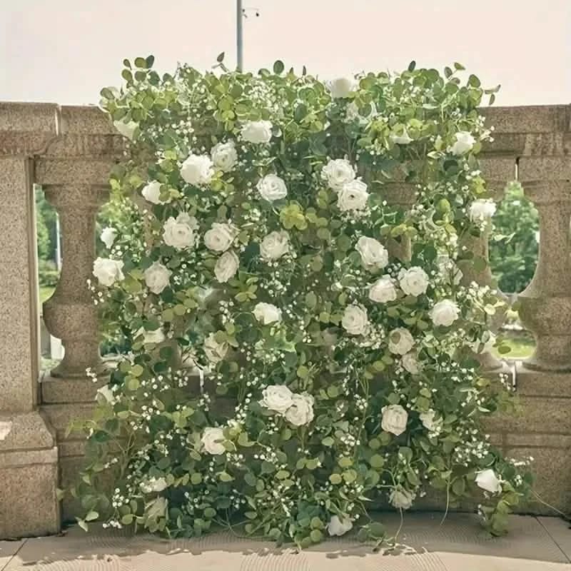 Artificial Eucalyptus Garland With Fake Roses & Gypsophila, Faux Floral Greenery - A-1 Thread Vault