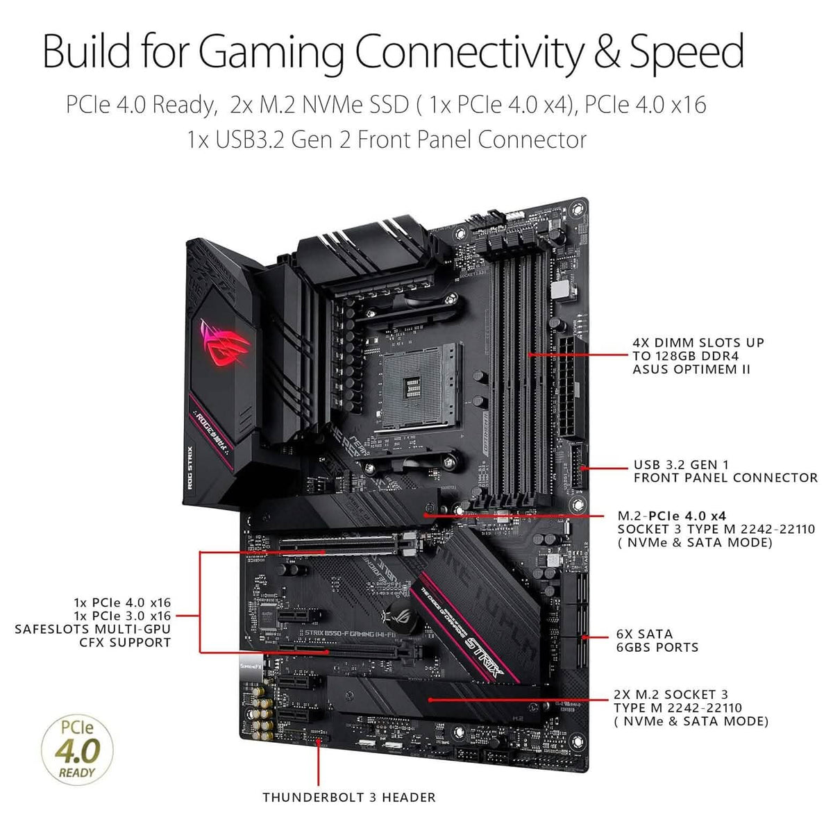 ASUS ROG Strix B550-F Gaming AMD AM4 Zen 3 Ryzen 5000 & 3rd Gen Ryzen ATX (Refurbished) - A-1 Thread Vault