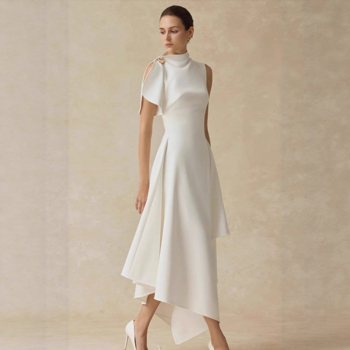 Asymmetric Draped Shoulder Hi-Lo Formal Dress(MS416) - A-1 Thread Vault