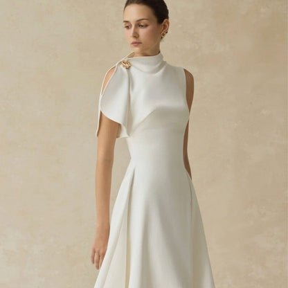 Asymmetric Draped Shoulder Hi-Lo Formal Dress(MS416) - A-1 Thread Vault