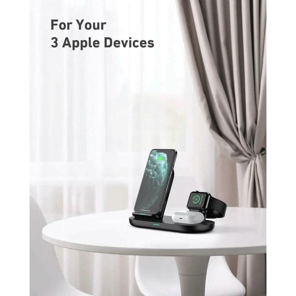 AUKEY 3-in-1 Wireless Charger Black - A-1 Thread Vault