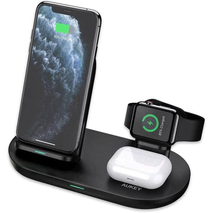 AUKEY 3-in-1 Wireless Charger Black - A-1 Thread Vault