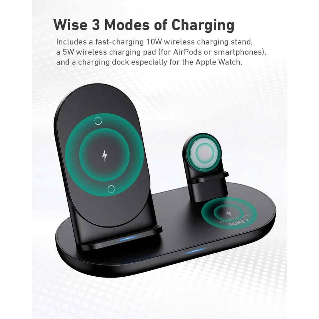 AUKEY 3-in-1 Wireless Charger Black - A-1 Thread Vault