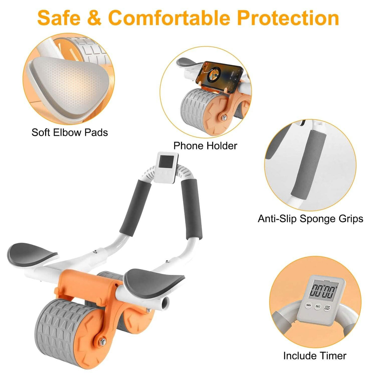 Automatic Rebound Abdominal Wheel Roller for Core Strength with Timer Kneel Pad - A-1 Thread Vault