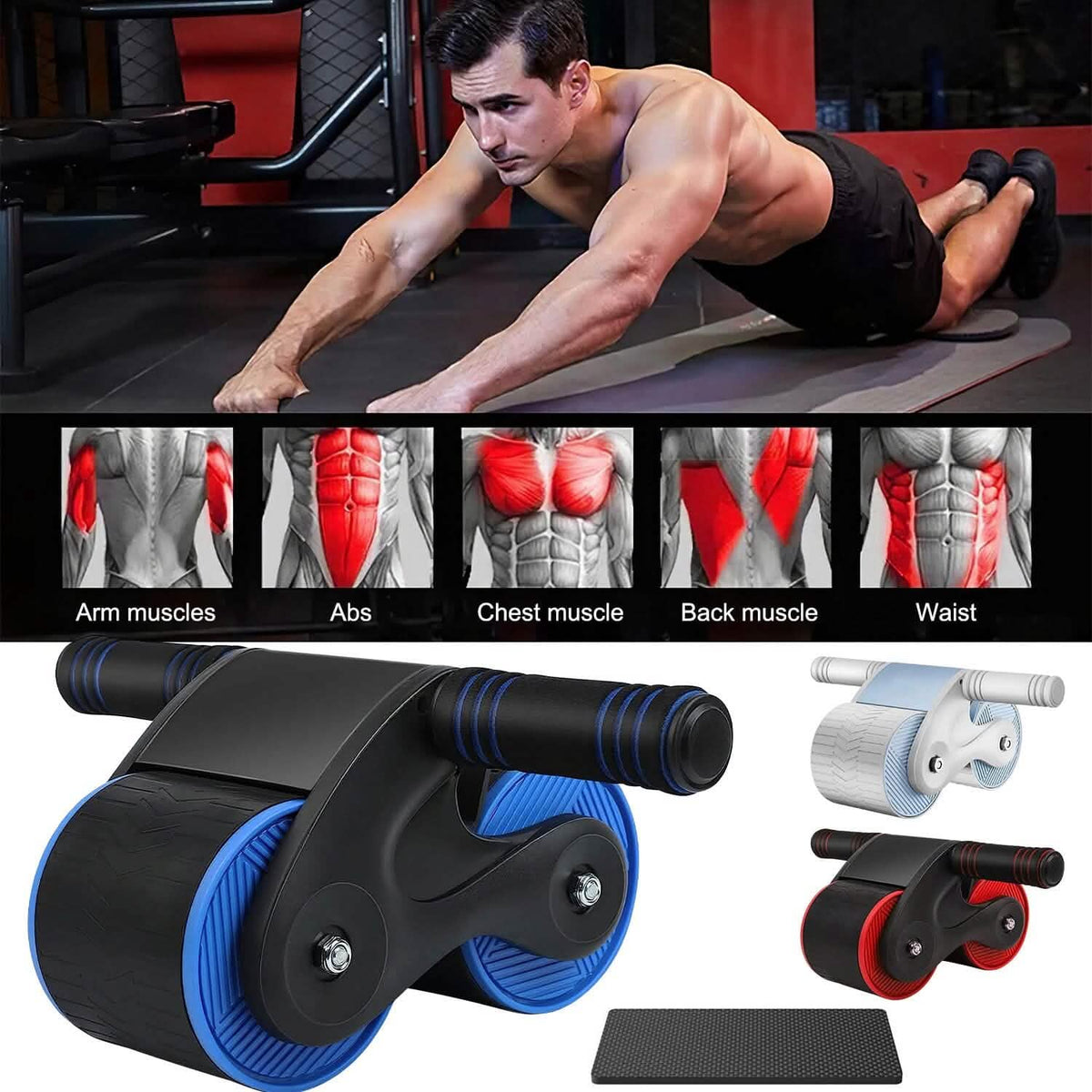Automatic Rebound Anti-Slip AB Roller Wheel with Knee Pad Holder - A-1 Thread Vault