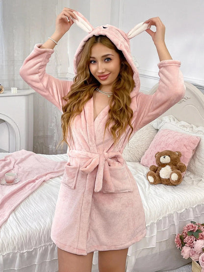autumn Winter Women Bath Robe Fluffy Plush Pyjamas Ladies Sexy Hooded Dressing Solid Color Gown Warm Bathrobe Female loungewear - A-1 Thread Vault