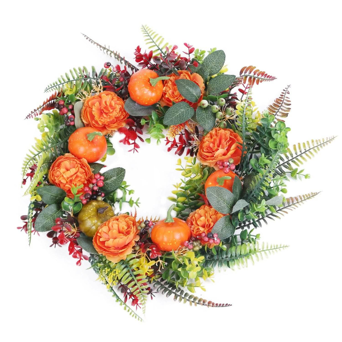 Autumn Wreath with Pumpkin Mixed Leaves Berries Flower Fall - A-1 Thread Vault