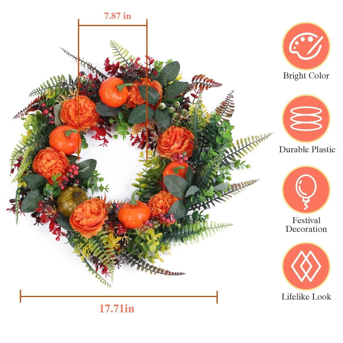 Autumn Wreath with Pumpkin Mixed Leaves Berries Flower Fall - A-1 Thread Vault