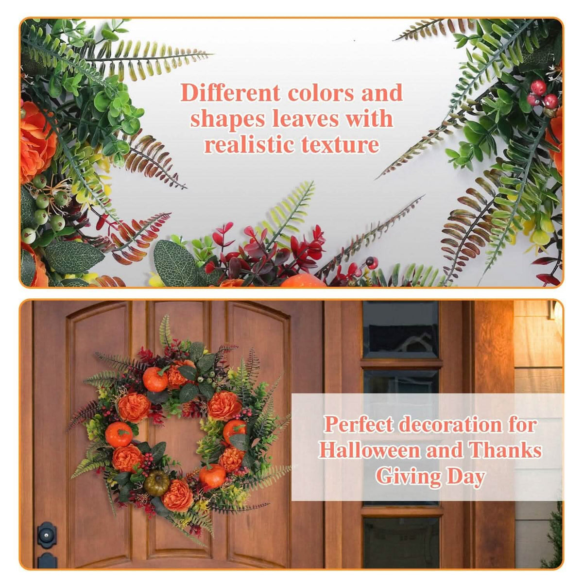 Autumn Wreath with Pumpkin Mixed Leaves Berries Flower Fall - A-1 Thread Vault