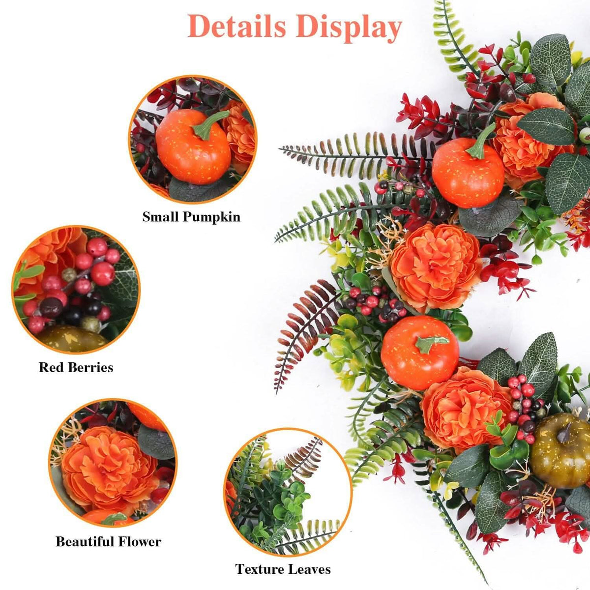 Autumn Wreath with Pumpkin Mixed Leaves Berries Flower Fall - A-1 Thread Vault