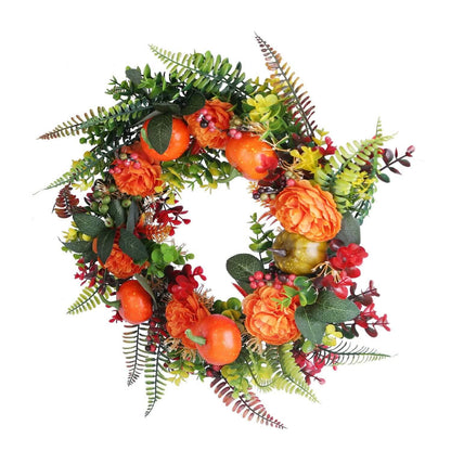 Autumn Wreath with Pumpkin Mixed Leaves Berries Flower Fall - A-1 Thread Vault
