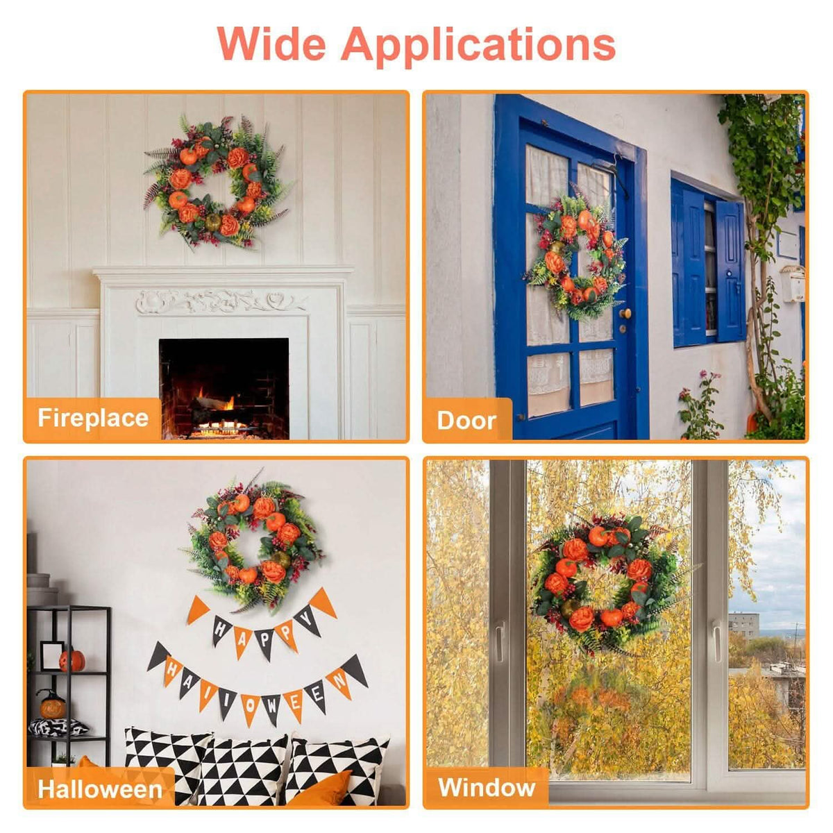 Autumn Wreath with Pumpkin Mixed Leaves Berries Flower Fall - A-1 Thread Vault