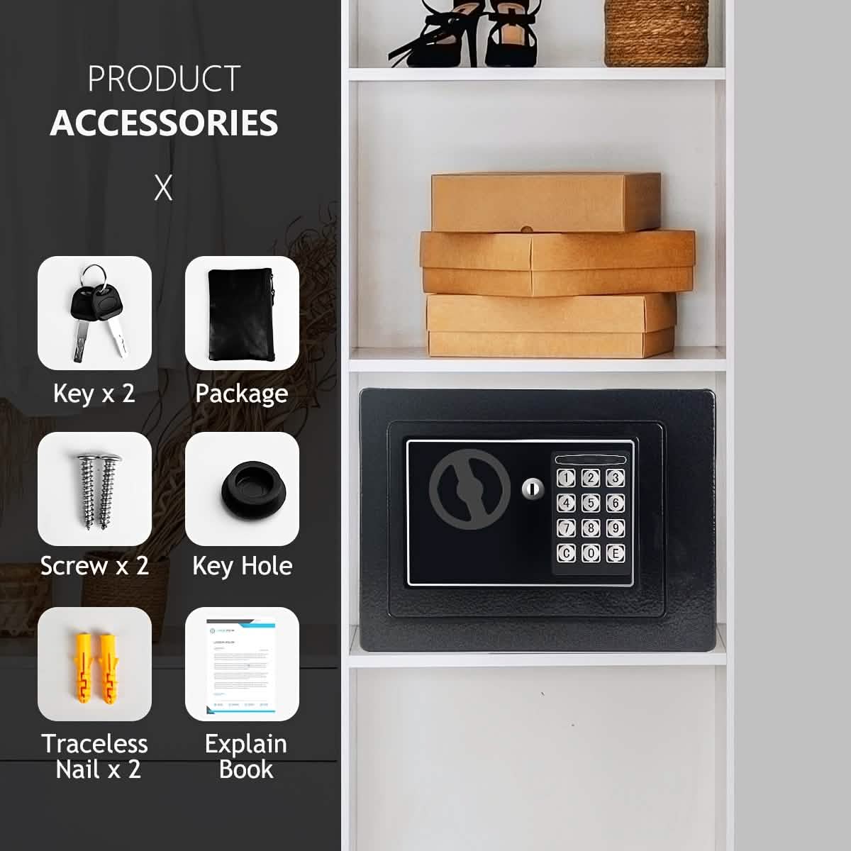 Fireproof Digital Home Safe with Keypad, Sensor Light & Money Bag-Silver - A-1 Thread Vault