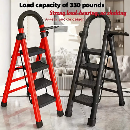 Folding 3/4-Step Ladder – Portable Steel Step Stool, Anti-Slip - A-1 Thread Vault