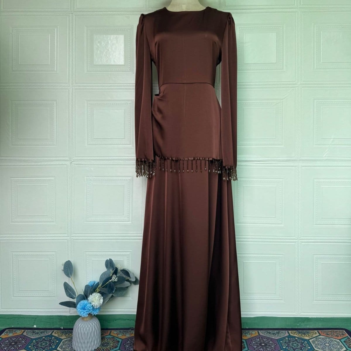 Beaded Fringe Cuff Maxi Dress(MS480) - A-1 Thread Vault