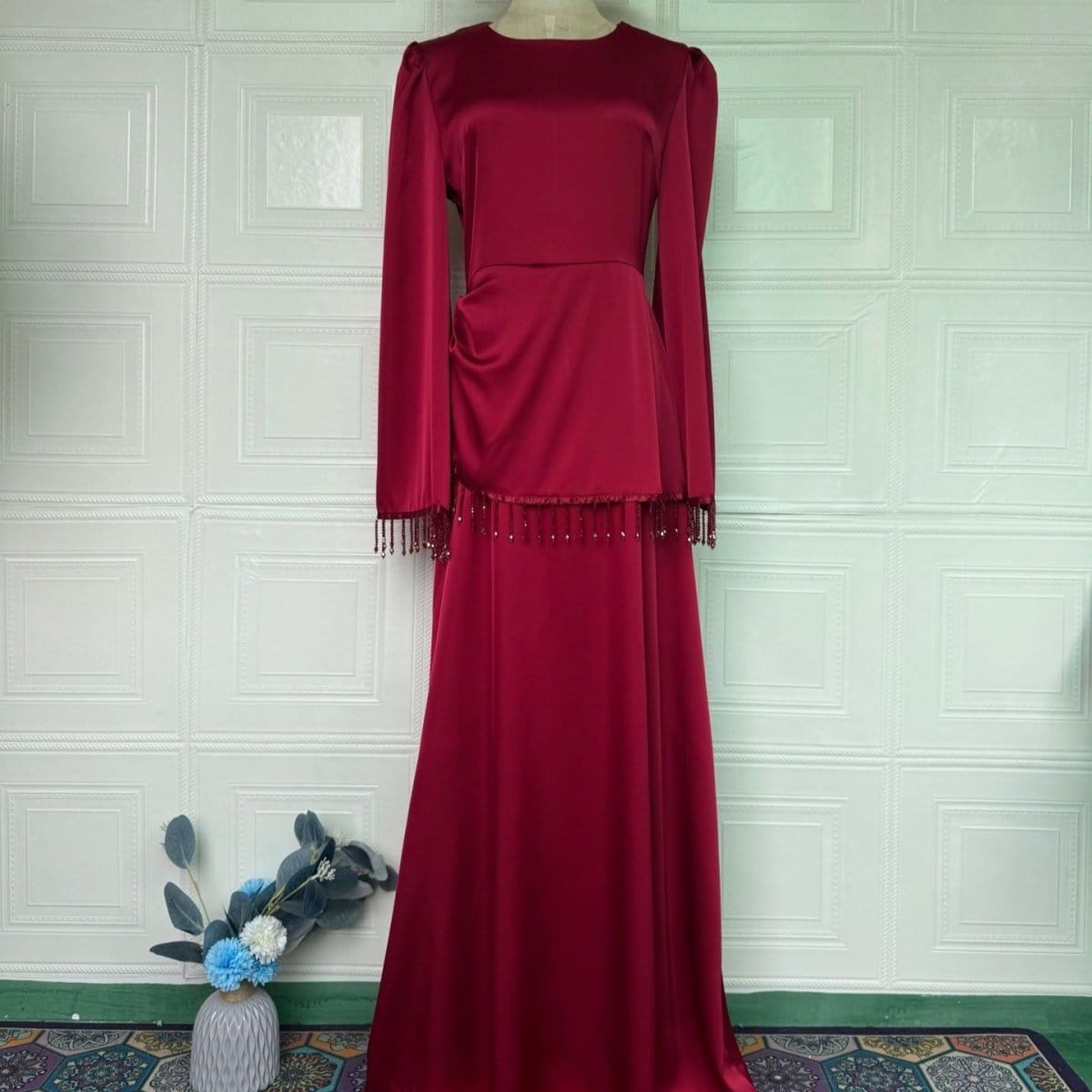 Beaded Fringe Cuff Maxi Dress(MS480) - A-1 Thread Vault
