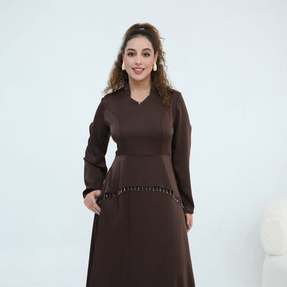 Beaded-Waist Corset-Back Flared-Sleeve Maxi Dress(MS476) - A-1 Thread Vault