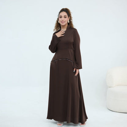 Beaded-Waist Corset-Back Flared-Sleeve Maxi Dress(MS476) - A-1 Thread Vault