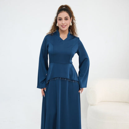 Beaded-Waist Corset-Back Flared-Sleeve Maxi Dress(MS476) - A-1 Thread Vault