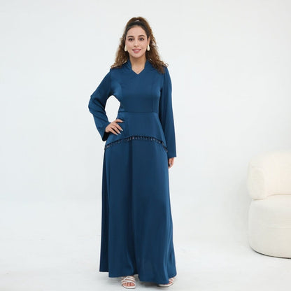 Beaded-Waist Corset-Back Flared-Sleeve Maxi Dress(MS476) - A-1 Thread Vault
