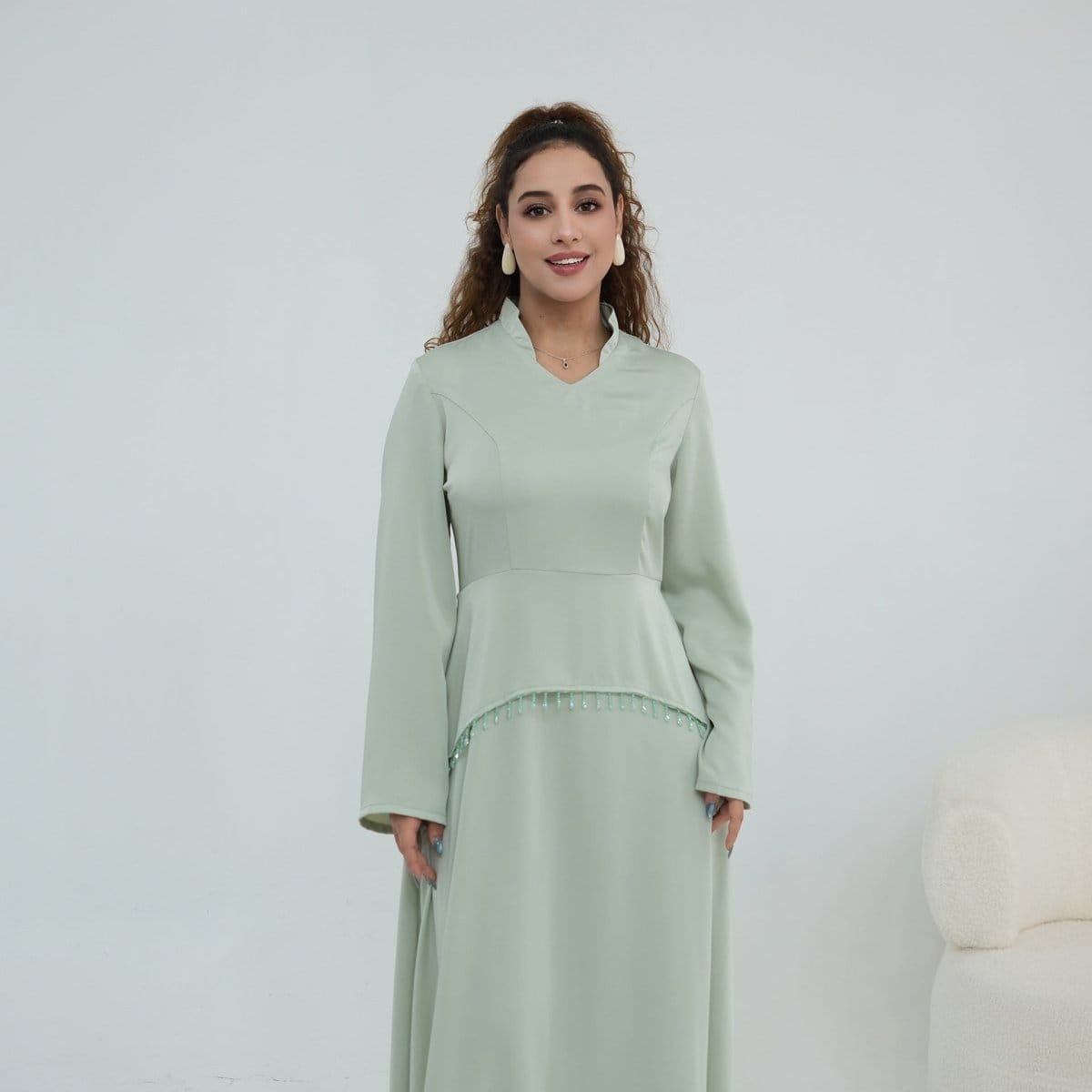 Beaded-Waist Corset-Back Flared-Sleeve Maxi Dress(MS476) - A-1 Thread Vault